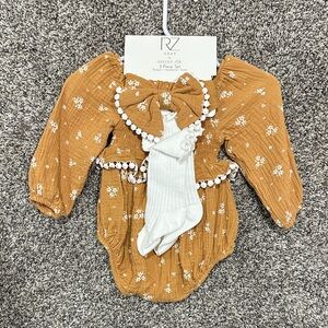 Rachel Zoe Mustard Floral Bodysuit Set